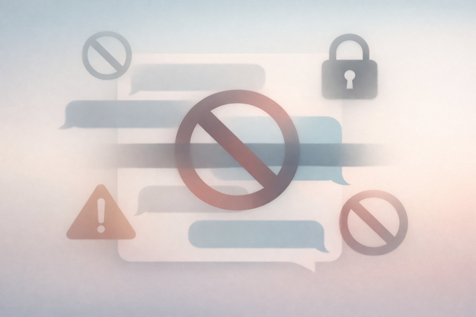 Abstract illustration of a digital chat interface with visual elements representing conversation restrictions and limited interaction in AI character platforms