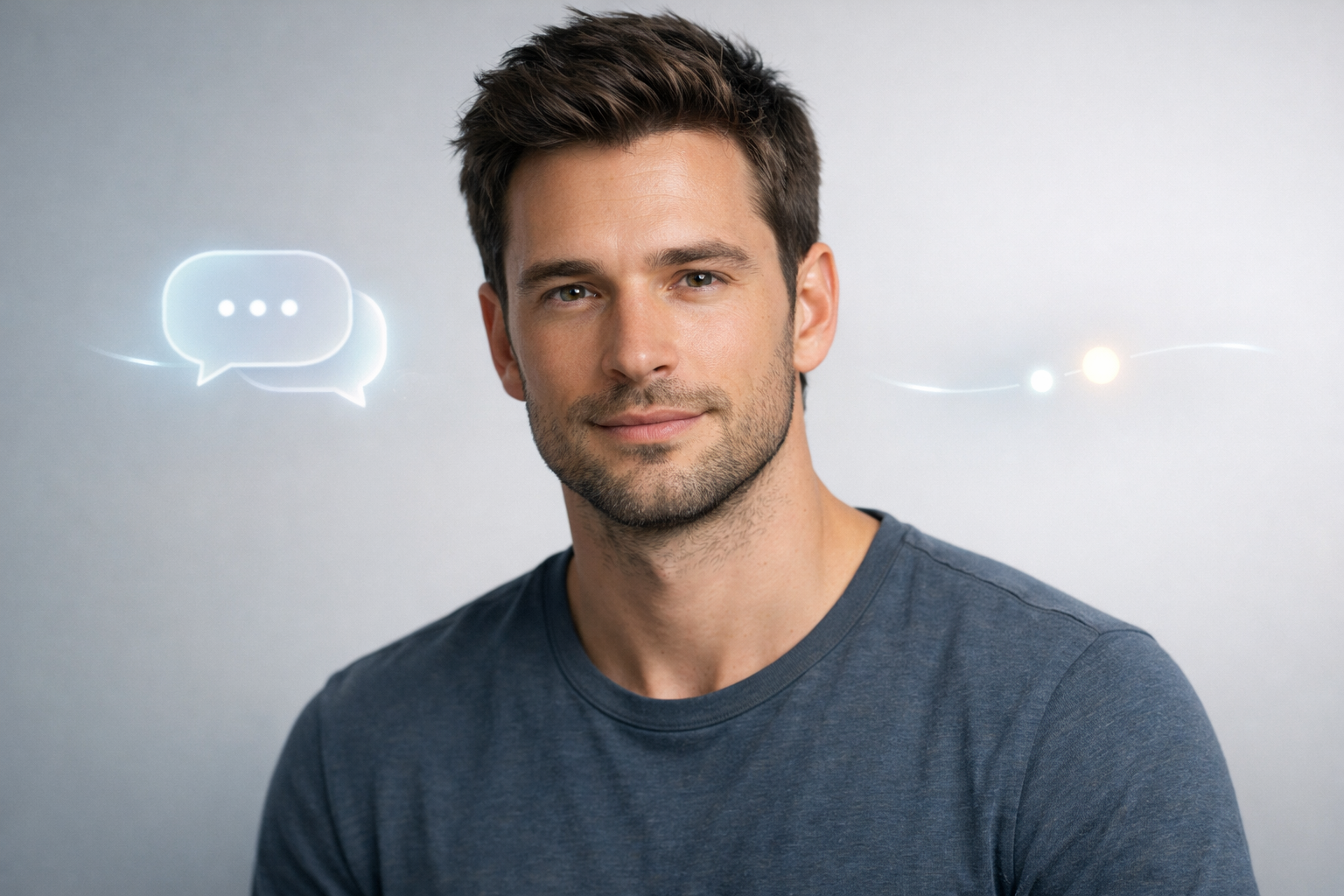 Stylized male AI character portrait representing immersive gay AI chat, emotional continuity, and personalized conversational companionship