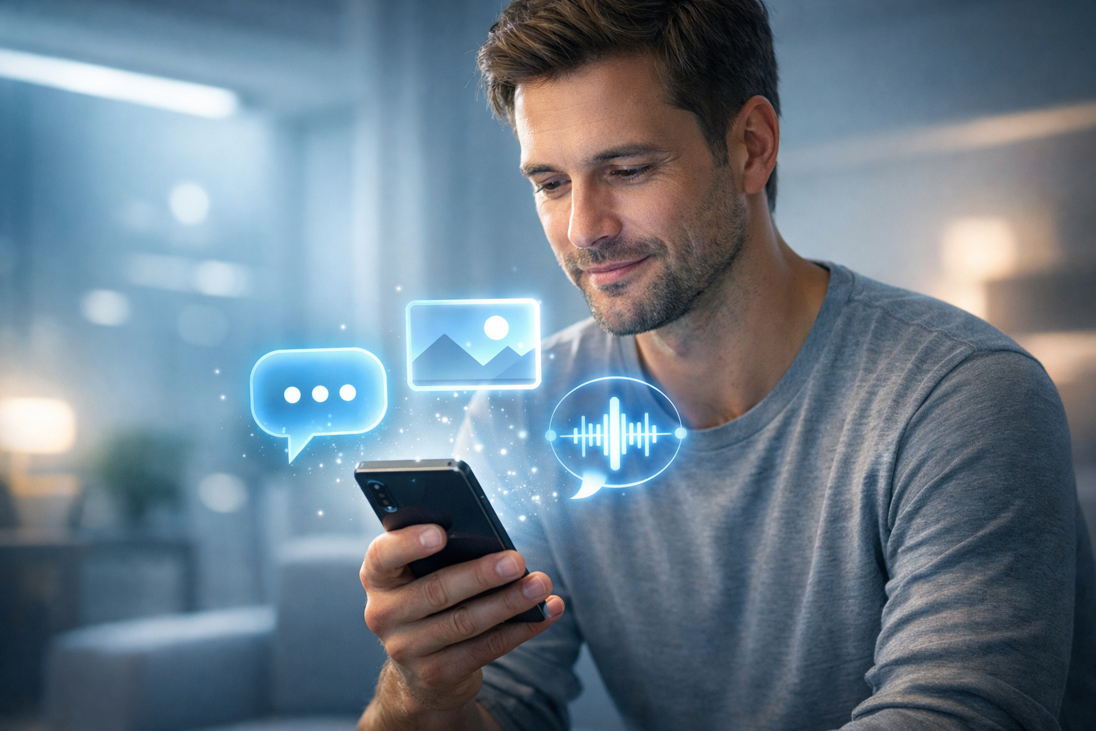 Conceptual illustration representing the future of AI companion platforms with chat, images, and voice interaction.